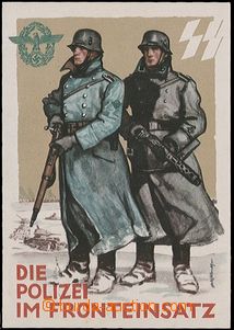 58999 - 1942 barevná kreslená pohlednice Zum Tag Deutschen Polizei
