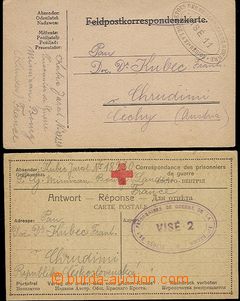 59109 - 1918-19 2ks lístků zaslaných od českého vězně ve Fran