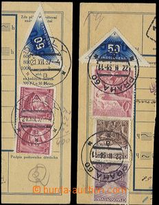 59286 - 1937-38 2x cut parcel dispatch-note with various franking in