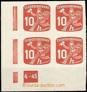 59381 - 1945 Pof.NV24, L block of four with plate mark 4-45, c.v.. 3