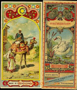 59398 - 1930 FEZOVKY  2ks lakovaných nálepek na klobouky firmy FEZ