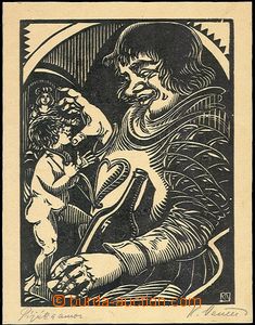 59414 - 1930? NĚMEC Charles, (1869-1960),  Piják and amor, xylogra