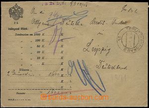 59561 - 1916 cenné psaní zaslané do Německa, vzadu vyfr. zn. Mi.