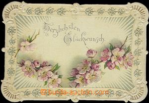 59678 - 1900 congratulatory card with flowers, embossed, with decora