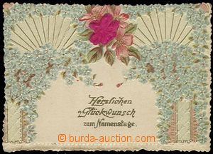 59681 - 1900 congratulatory card with flowers, embossed, with decora