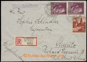 59703 - 1942 GENERAL GOVERNMENT  Reg letter to Bohemia-Moravia with 