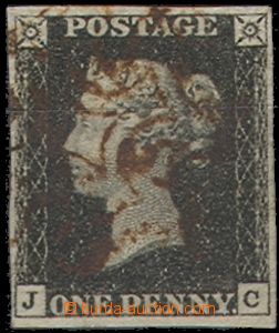 59746 - 1840 Mi.1; SG.2, Black Penny, plate 7, letters JC, wide marg