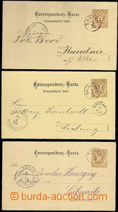61496 - 1883-88 dopisnice 2kr (Mi.P43, 44), 3ks, denní razítka men