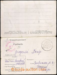 61965 - 1944 P.O.W. mail, pre-printed PC with answer to Serbia, dumb