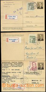 61968 - 1957 JUDAICA, Czechoslovakia  3 pcs of R PC, contains report