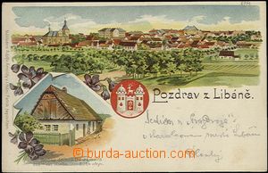 62057 - 1900 LIBÁŇ - litografická koláž, znak; DA, prošlá, do