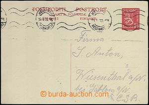 62212 - 1933 dopisnice Mi.P69, zaslaná do ČSR, SR Helsinki/ 15.I.3