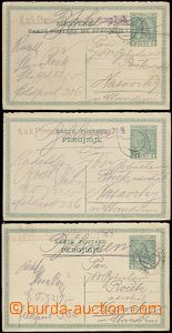 62216 - 1916 dopisnice dvojitá, oddělená, 3ks,  1x Mi.P5F + 2x P5