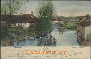 62431 - 1903 Rokycany - children in the river below bridge; long add