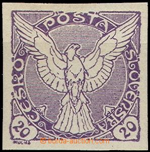 62435 - 1918 Pof.5N Sokol, nevydaná známka ve fialové barvě, pap