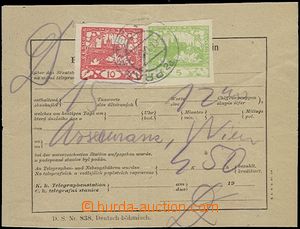 62837 - 1919 rakouská podatka na telegram, německo - český text,