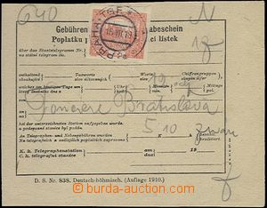 62839 - 1919 rakouská podatka na telegram, německo - český text,