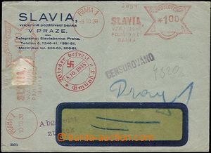 64330 - 1938 okénková obálka s 2 otisky OVS pojišťovny Slávia 