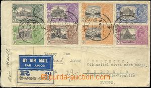 64644 - 1935 Reg and airmail letter with Mi.138-144, CDS Charing Cro