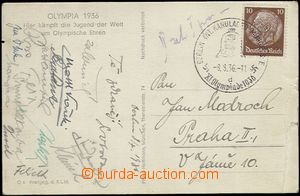 65369 - 1936 SPORTSMEN  postcard sent from Olympiády in Berlin, sig
