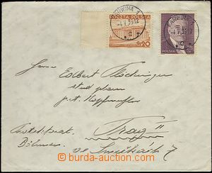 65545 - 1939 letter sent from occupied Karviná to Prague, with Mi.3