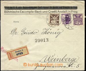 66023 - 1921 firemní R-dopis vyfr. zn. Pof.158, 143, 162, DR Praha 