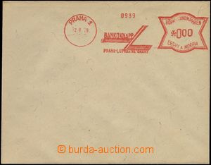 66262 - 1939 bianco envelope with meter stmp PRAGUE 1/ BANKOKNAPP Pr