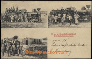 67336 - 1913 railway army, 3-views, steam locomotive, soldiers; Us, 