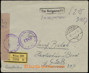 67393 - 1947 Reg letter to Czechoslovakia franked cash, framed pmk C