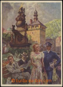 68145 - 1942 Karlsbad, Auf der Kurpromenade, malovaná, vydal Ed. St