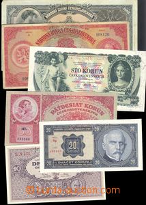 68804 - 1926-32 ČSR I., sestava 6ks bankovek, 10.- 20.- 50.- 100.-,