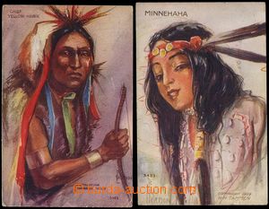 69126 - 1913 USA Indiáni, 2ks malovaných a tlačených pohlednic, 