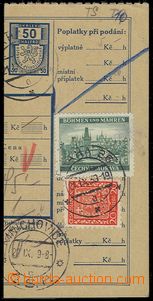 71358 - 1939 Maxa T13, cut parcel dispatch-note with mixed franking 