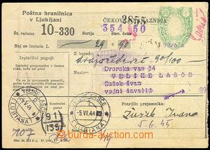 71579 - 1944 YUGOSLAVIA  peněžní poukázka, zasláno ve Slovinsku