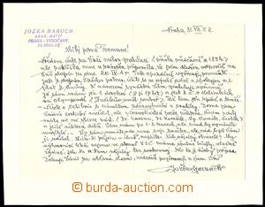 71849 - 1952 BARUCH Jožka (1894–1966), hand-made written letter, 