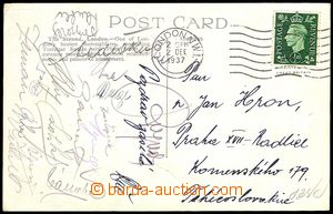 72076 - 1937 FOOTBALL  postcard London, CDS 2.12.37, signatures of s