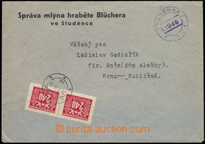 72145 - 1946 unpaid letter, rubber hand stamp STUDÉNKA 1/ 1946, bur