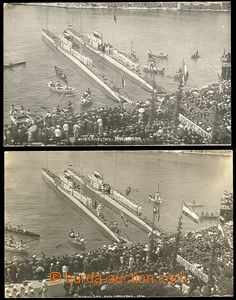 72167 - 1930 submarine, 2x real photo port celebration in/at Makarsk
