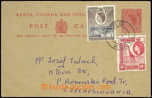 72170 - 1958 PC 10c Elizabeth with uprating stamps 5+10c, to Czechos