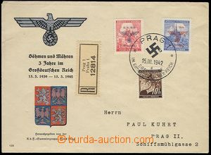 72676 - 1942 Reg letter to Anniv 3 years BOHEMIA-MORAVIA, with Pof.7