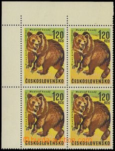 72982 - 1966 Pof.1572, Medvěd, levý horní 4-blok s okraji, posun 