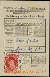 72987 - 1945 certificate of mailing for parcel with 1 Koruna, Pof.38