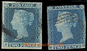 73042 - 1841 Mi.4; SG.14, comp. 2 pcs of stamps, E–K very wide mar