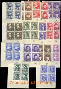 73194 - 1945 Pof.387-402, blocks of four with plate mark, c.v.. 300C