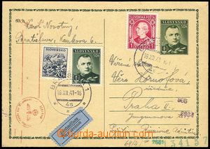 73291 - 1941 CDV8, Tiso 50h, sent by air mail to Prague, uprated by.