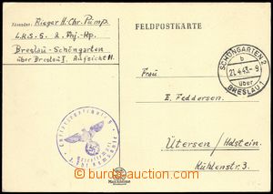 73921 - 1943 FP card, sent/sender. CDS SCHÖNGARTEN 2 über Breslau 