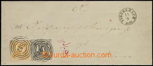 74028 - 1865 folded cover of letter with Mi.26 + 28, 2x four-circle 