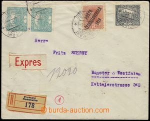 74153 - 1920 Reg and Express letter to Germany, with Hradčany and P
