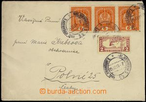 74179 - 1918 dopis vyfr. 3-páskou 6h Koruna Mi.187 + 2h spěšná M