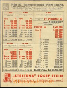 74210 - 1932 CZECHOSLOVAKIA 1918-39  lottery schedule 27. Czechoslov